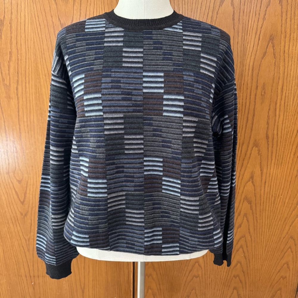 Men’s XL Segreto Italy Sweater Blues, Browns & Grays 100% Pure New Wool Merino